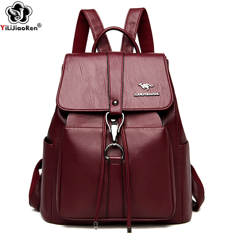 Genuine Leather Backpack - Рюкзак с защитой от кражи, женская