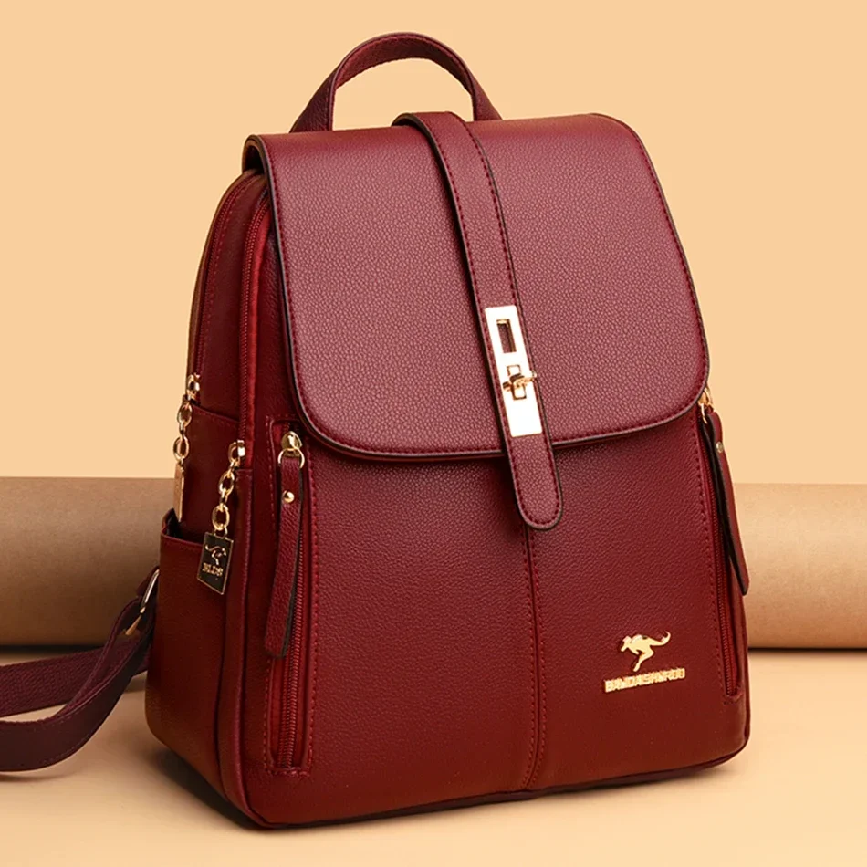 Luxury Bags With Zipper - Женский кожаный рюкзак большой емкости, винтажная