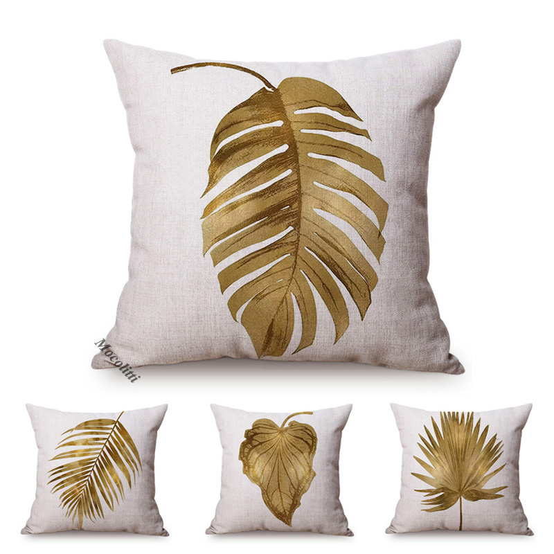 Luxury Bags Hand Painted - Хлопково-льняная наволочка в стиле Golden Leaf,